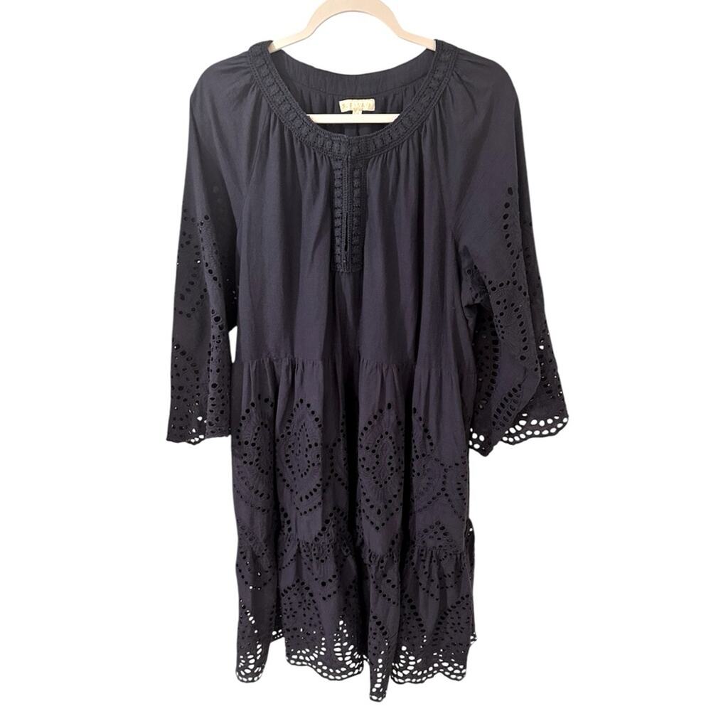 RubyYaya Navy Eyelet Dress, 2X